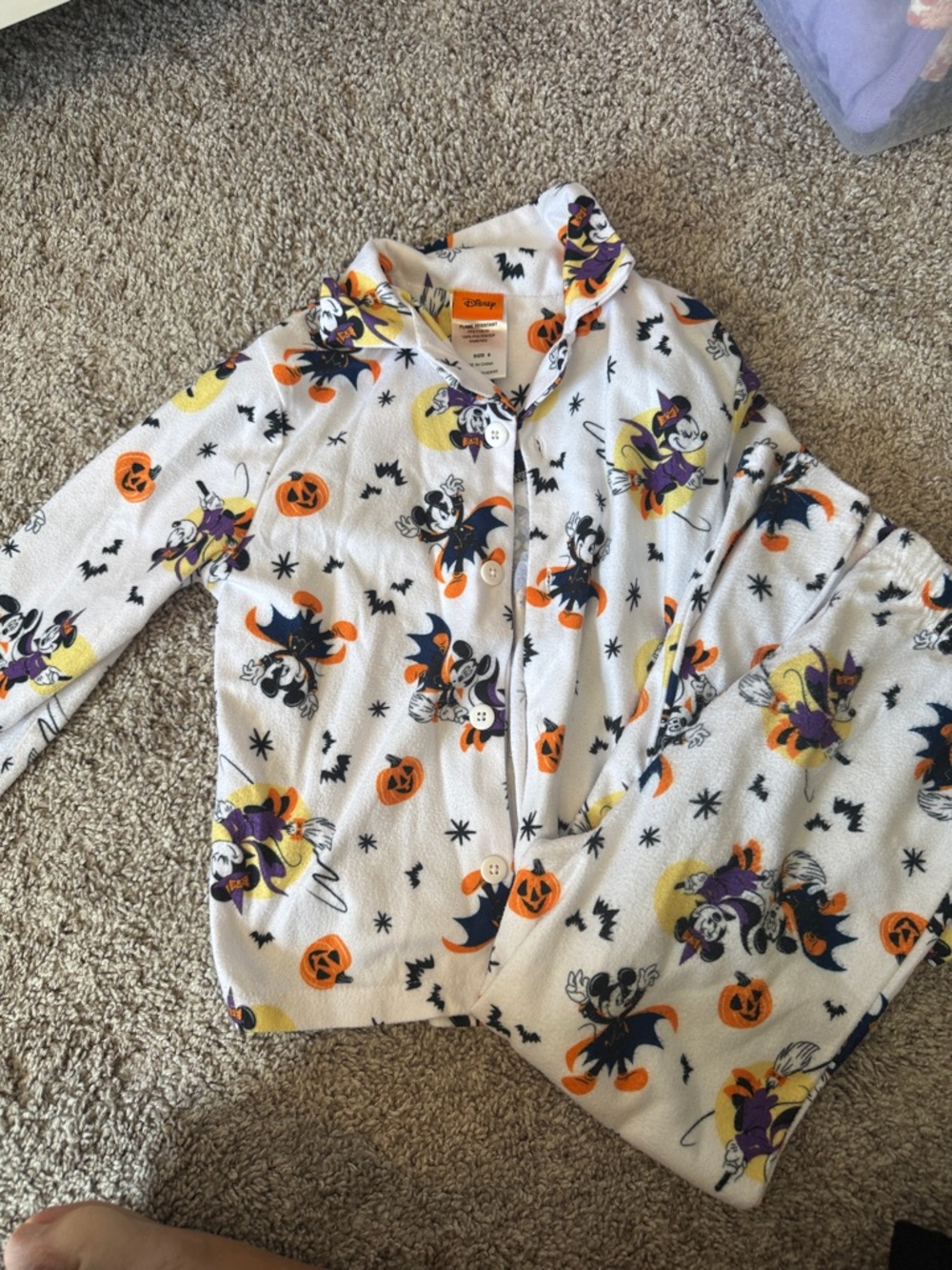 Disney Halloween Mickey Mouse Pajama Set - White with Orange, Purple & Yellow